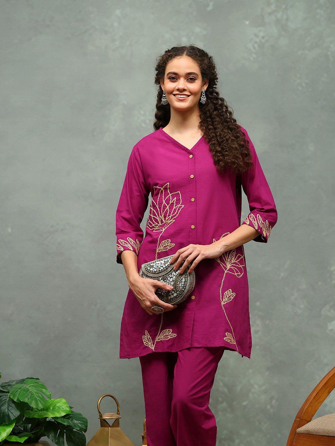 Printed Cotton Blend Kurta With Pants