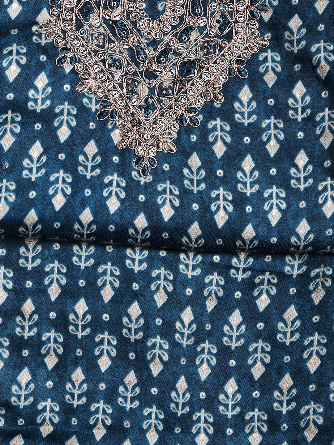 Neck Embroidered Cotton Blend Unstitched Suit With Dupatta