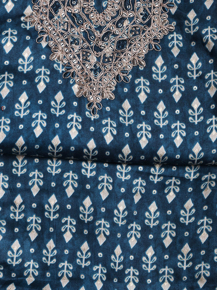 Neck Embroidered Cotton Blend Unstitched Suit With Dupatta