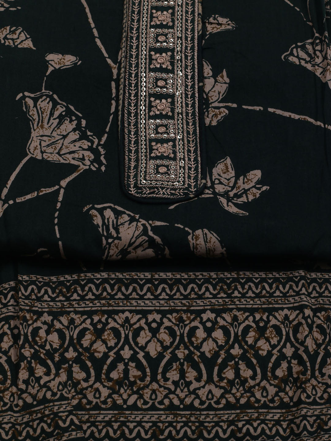 Patch Neck Cotton Blend Unstitched Suit With Dupatta