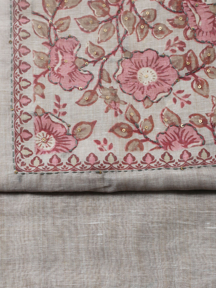 Embroidered Chanderi Unstitched Suit With Pant &amp; Dupatta