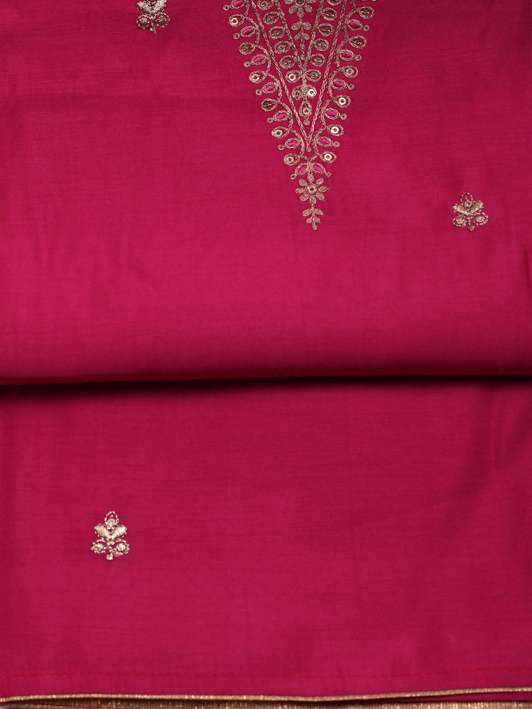 Embroidered Chanderi Unstitched Suit With Dupatta