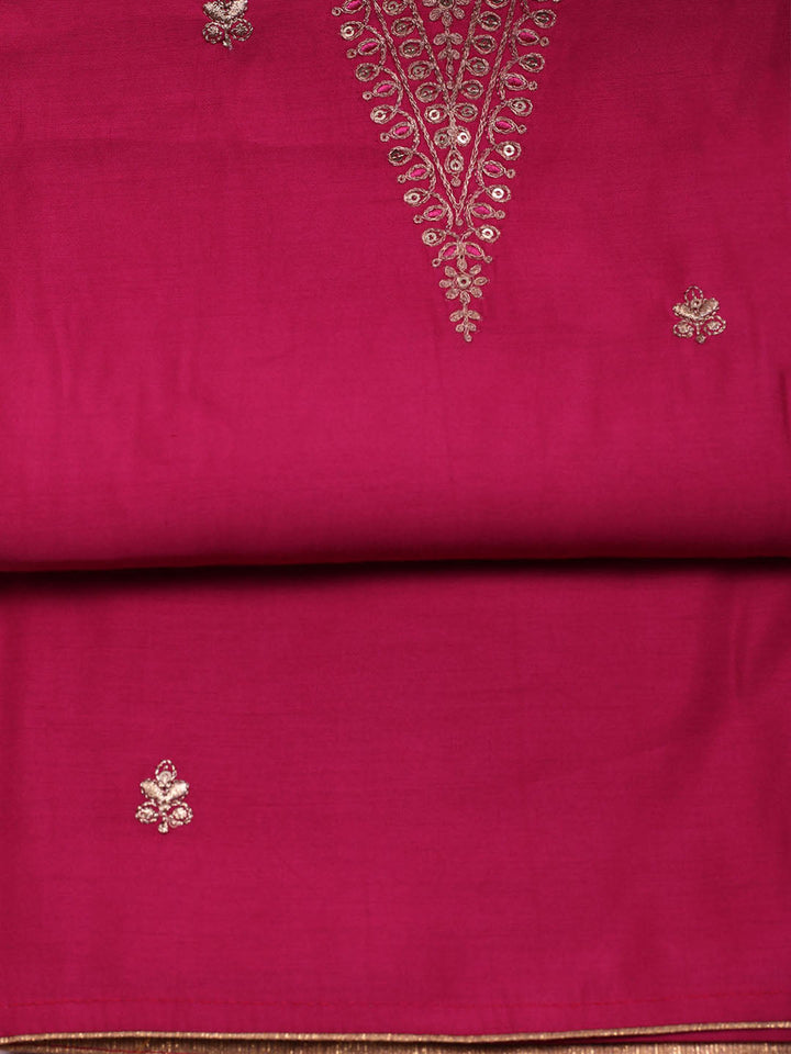 Embroidered Chanderi Unstitched Suit With Dupatta