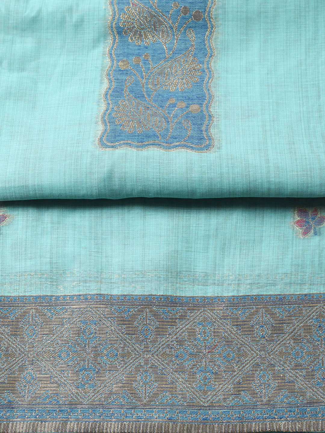 Woven Design Chanderi Unstitched Suit With Pant Dupatta
