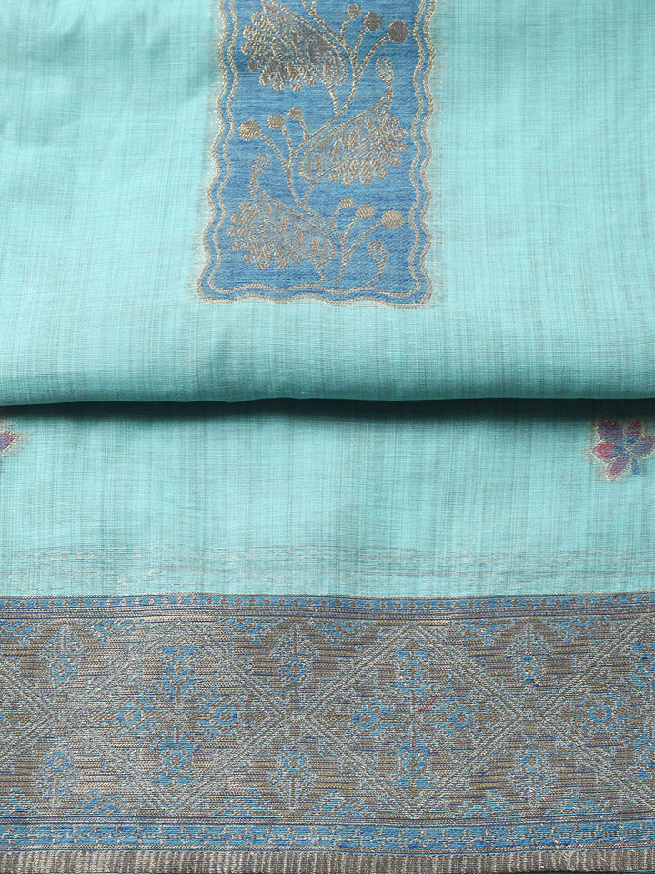 Woven Design Chanderi Unstitched Suit With Pant Dupatta