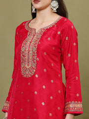 Neck Embroidered Handloom Kurta With Salwar & Dupatta