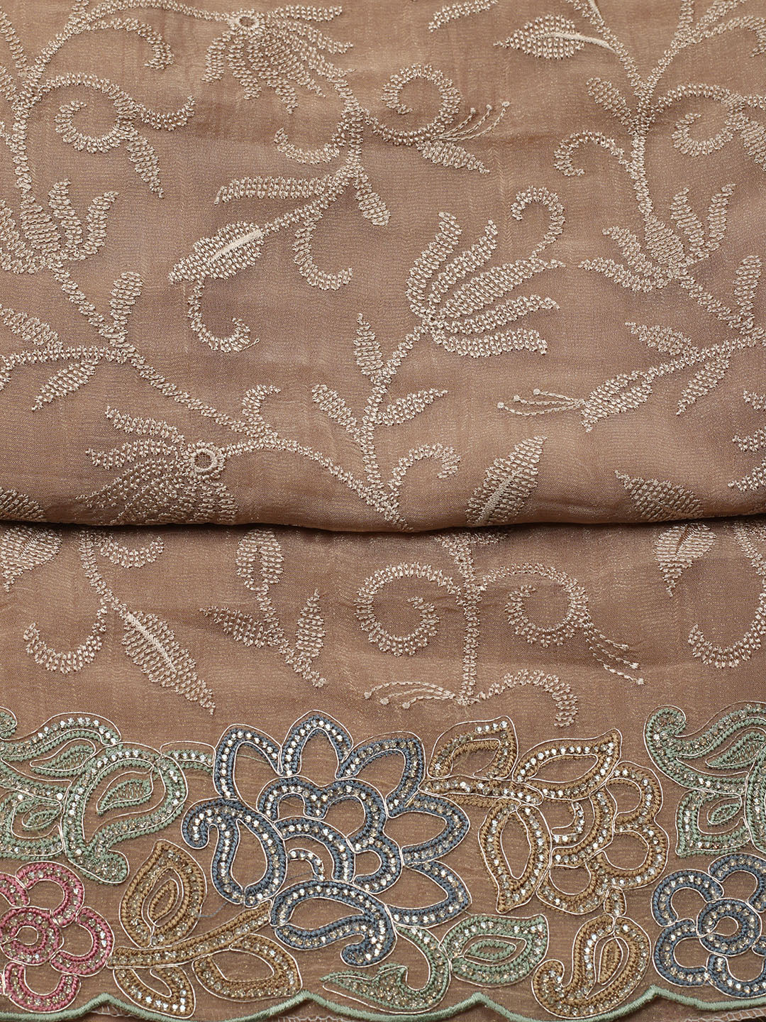 Embroidered Tissue Unstitched Suit With Pant &amp; Dupatta