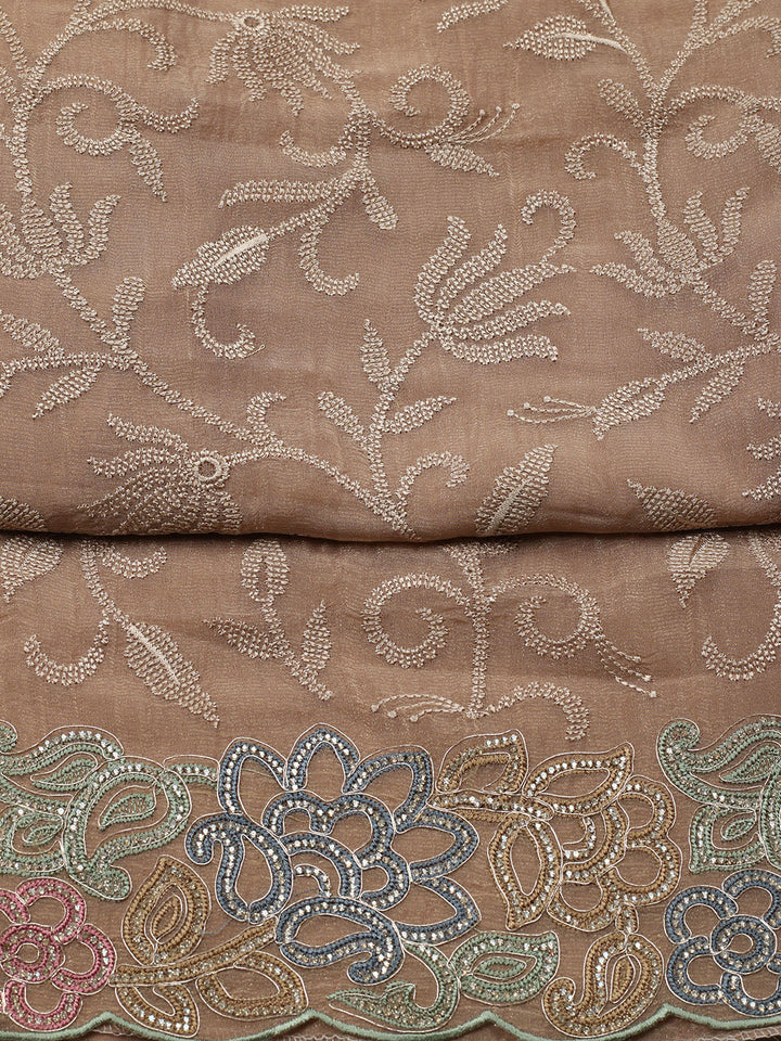 Embroidered Tissue Unstitched Suit With Pant &amp; Dupatta