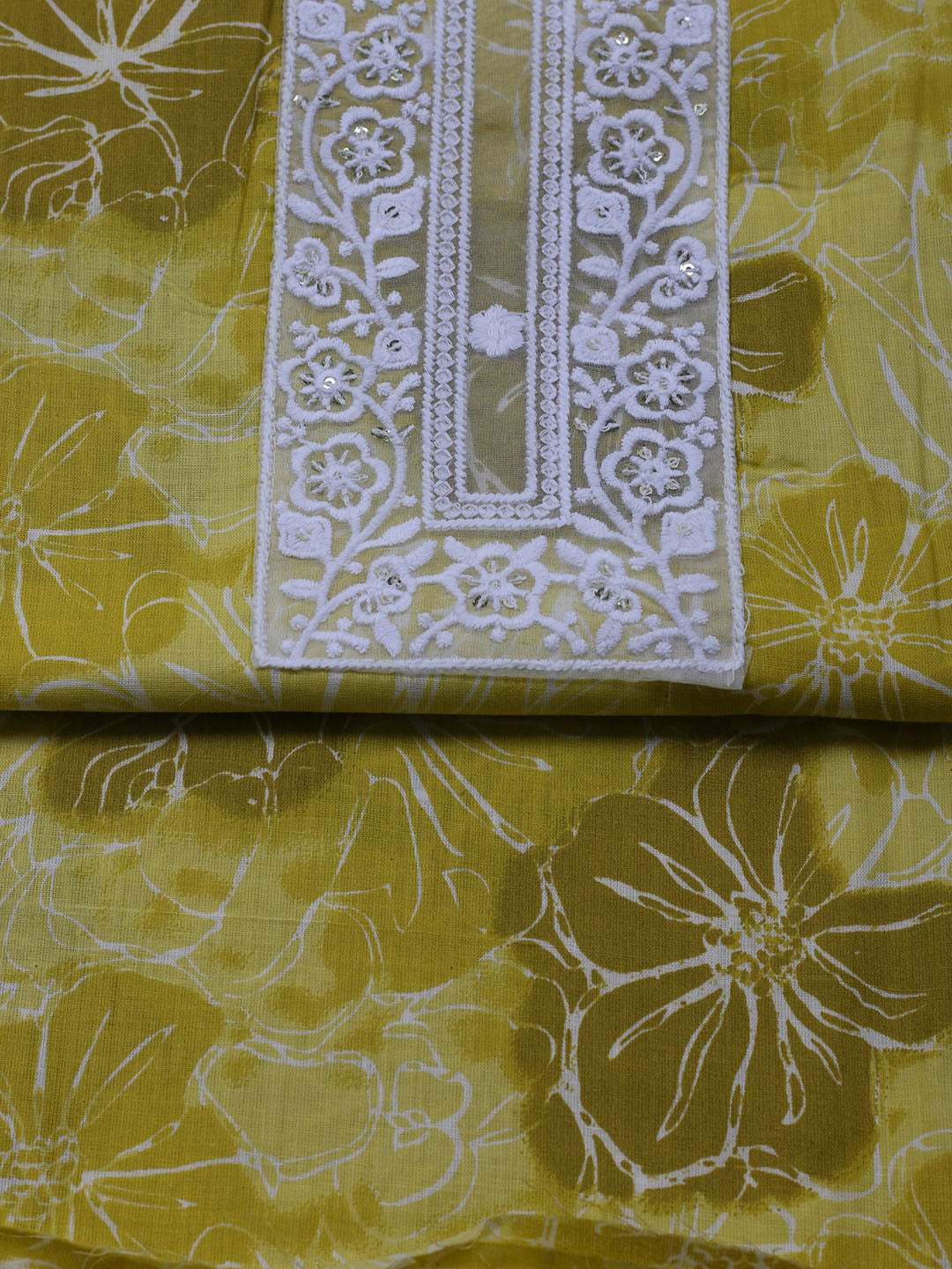 Patch Neck Cotton Blend Unstitched Suit With Dupatta