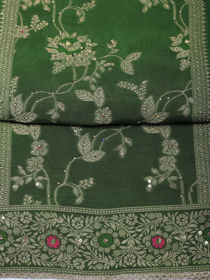 Woven Design Chanderi Unstitched Suit With Pant &amp; Dupatta