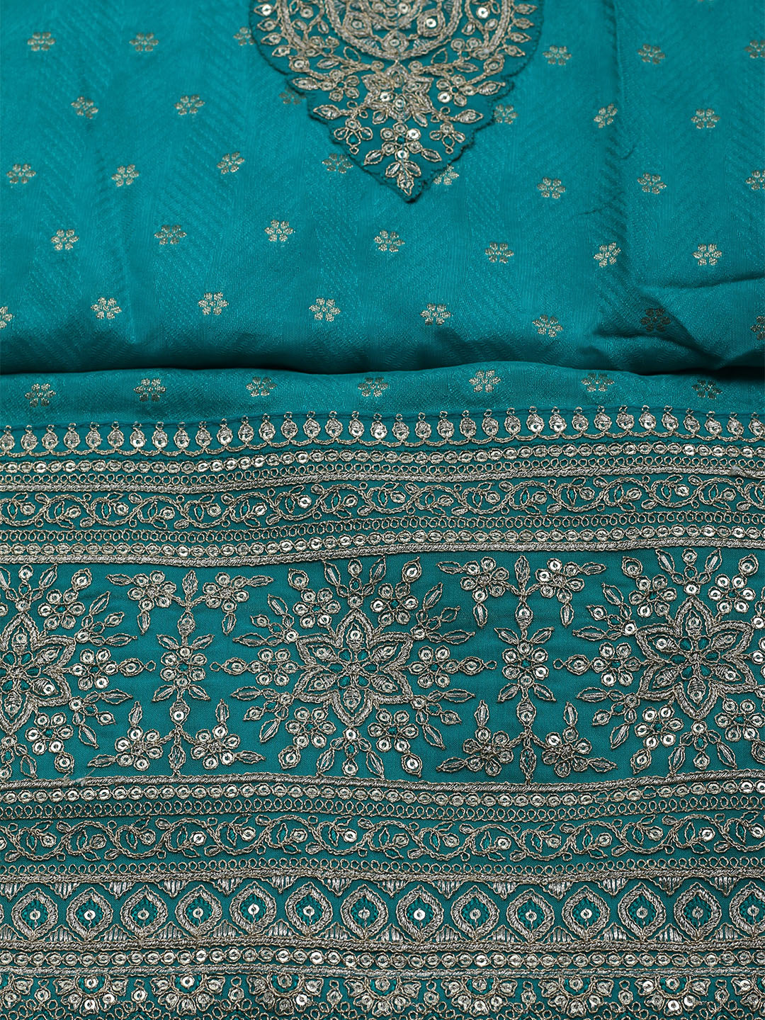 Neck Embroidered Chanderi Unstitched Suit With Dupatta