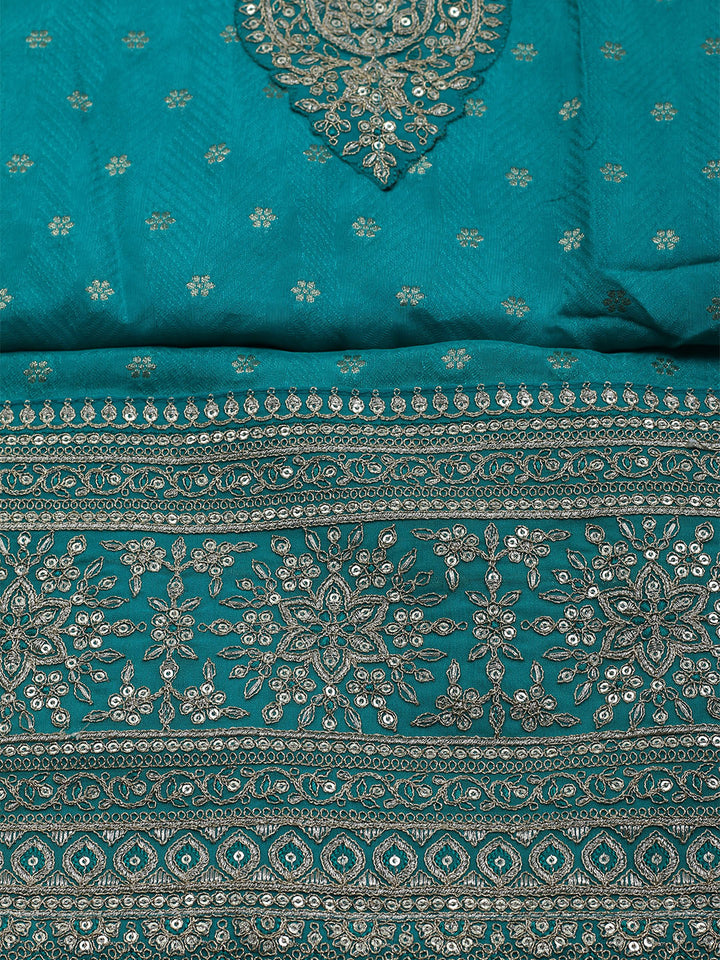 Neck Embroidered Chanderi Unstitched Suit With Dupatta