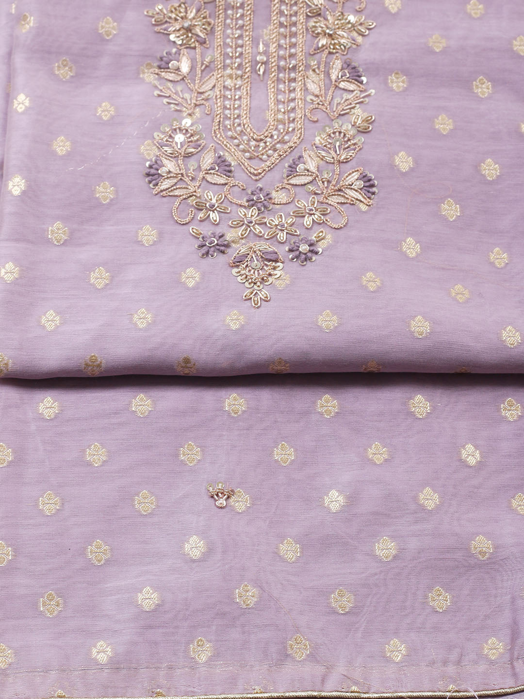 Embroidered Chanderi Unstitched Suit With Pant &amp; Dupatta