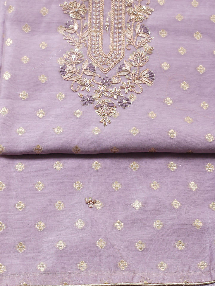 Embroidered Chanderi Unstitched Suit With Pant &amp; Dupatta