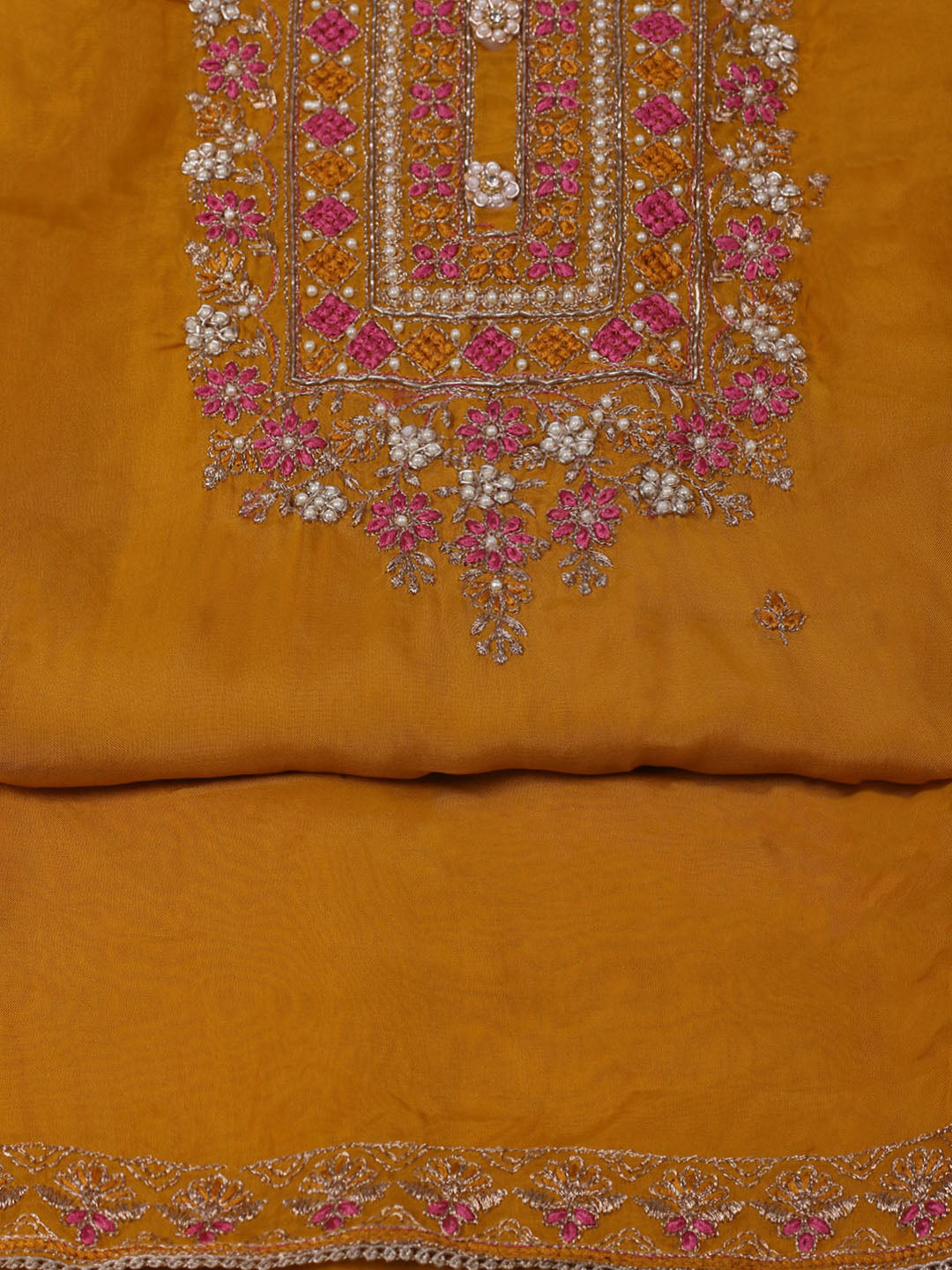 Neck Embroidered Organza Unstitched Suit Piece With Dupatta
