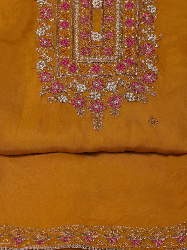 Neck Embroidered Organza Unstitched Suit Piece With Dupatta