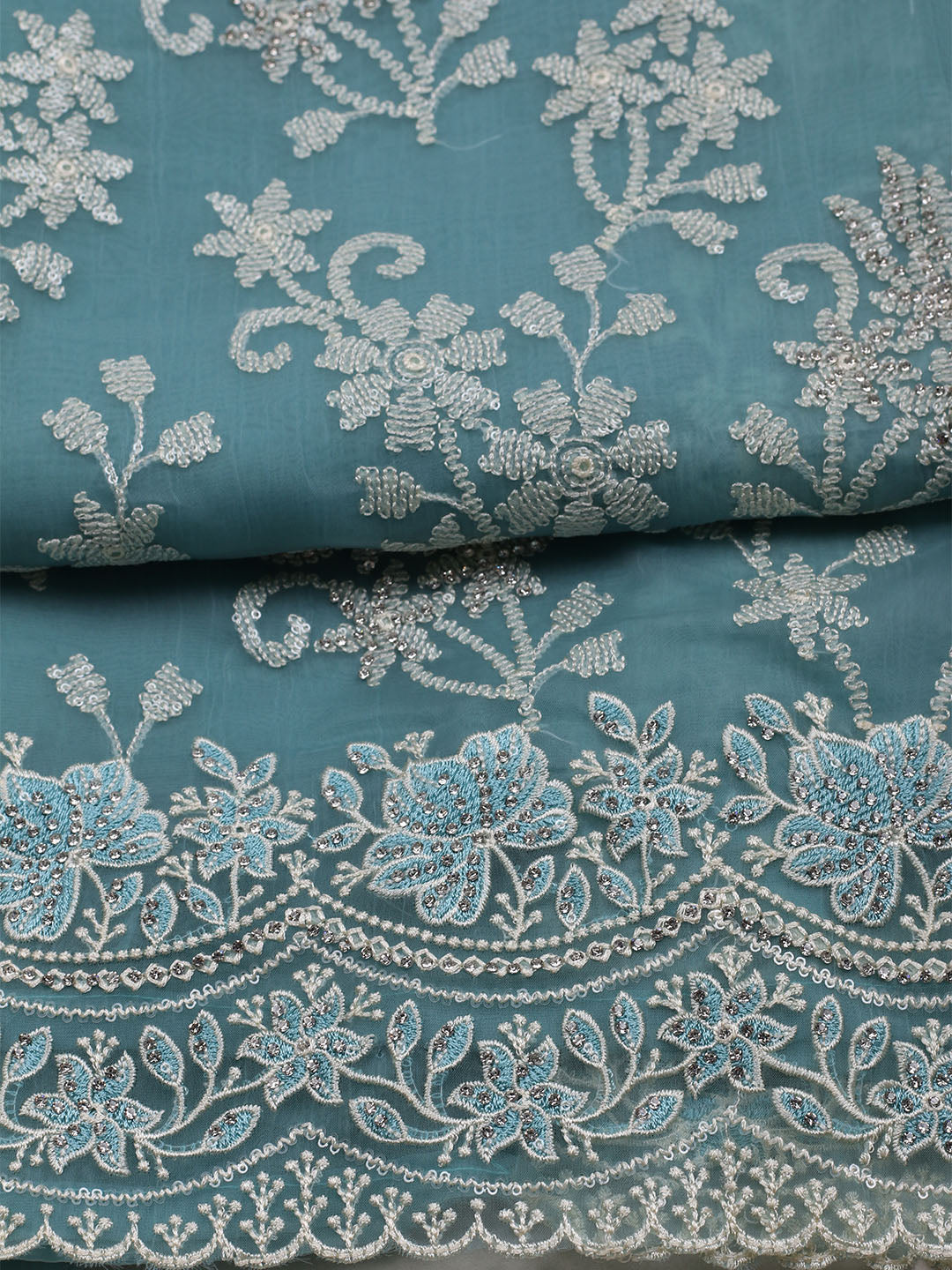Embroidered Organza Unstitched Suit With Dupatta