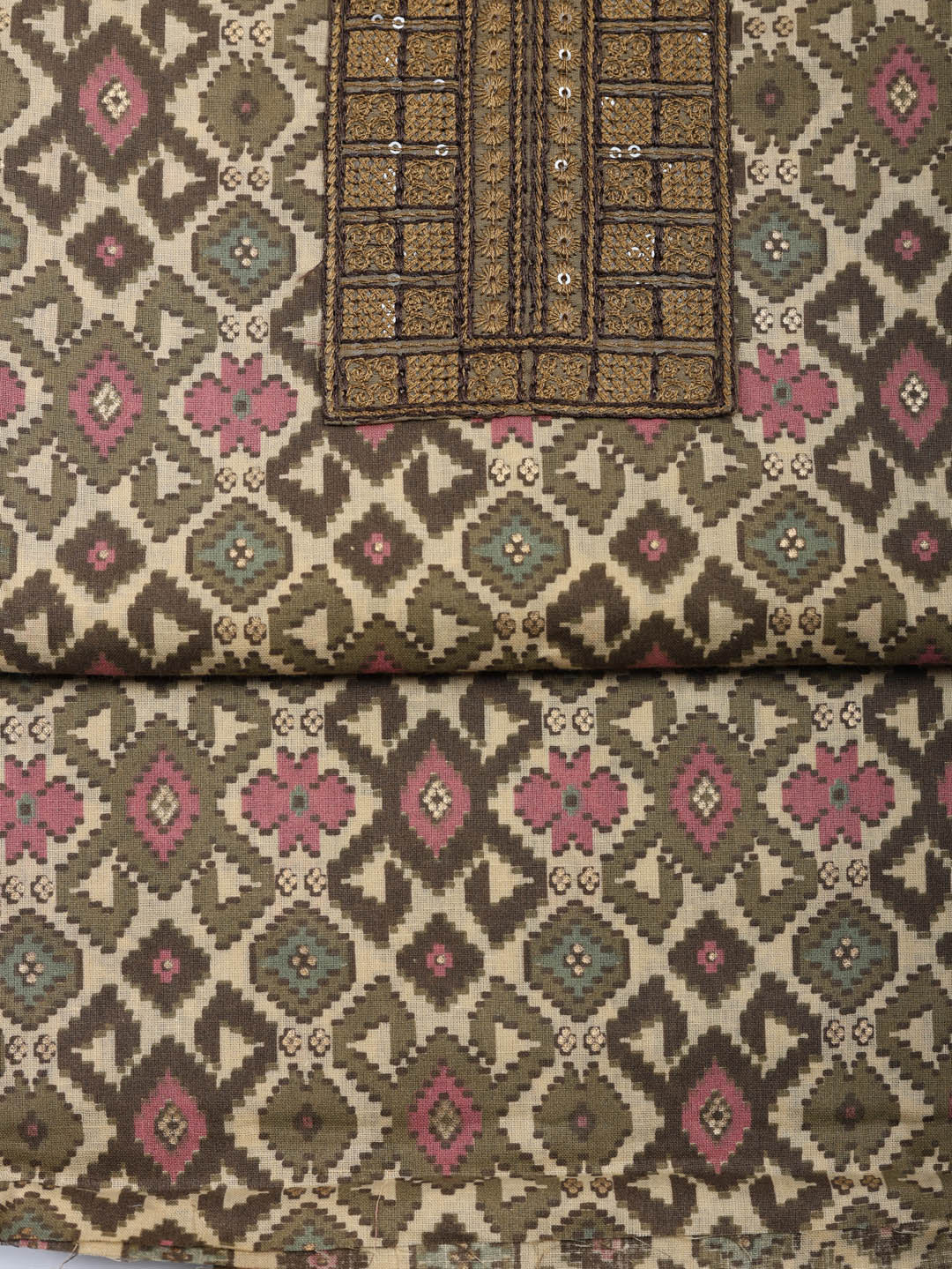 Printed Cotton Blend Unstitched Suit With Pant &amp; Dupatta
