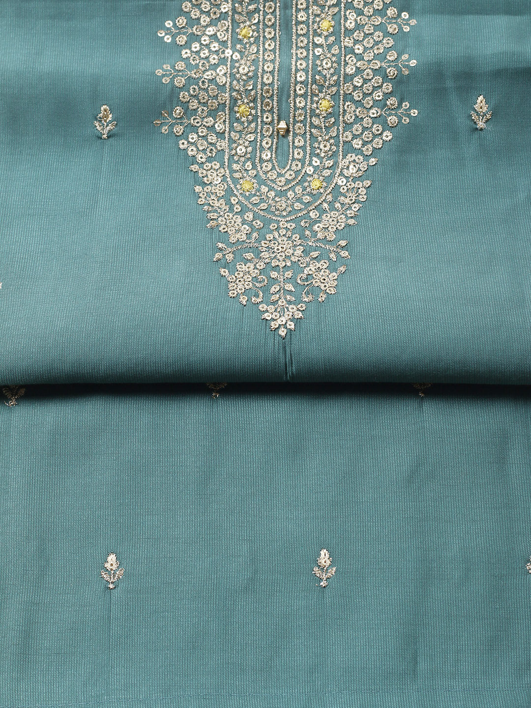 Embroidered Chanderi Unstitched Suit With Pant &amp; Dupatta