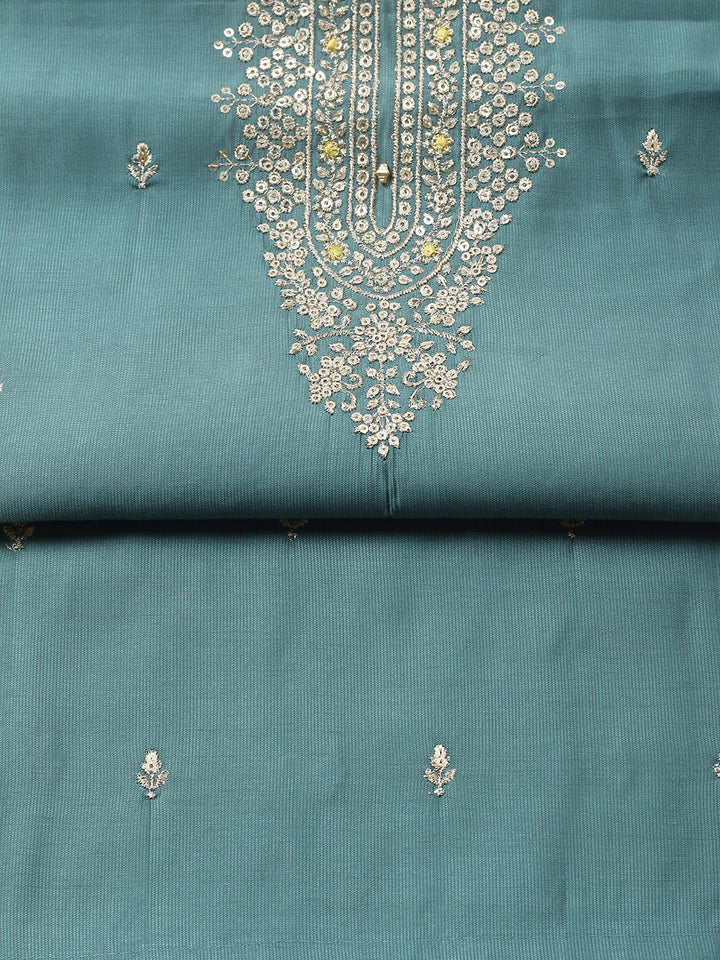 Embroidered Chanderi Unstitched Suit With Pant &amp; Dupatta