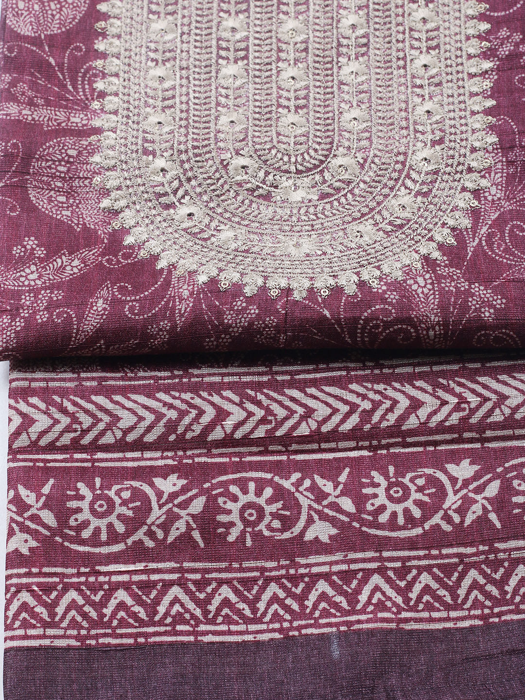 Embroidered Cotton Blend Unstitched Suit With Pant &amp; Dupatta