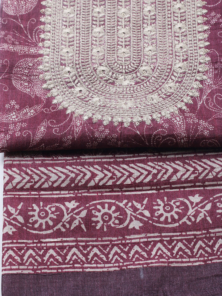 Embroidered Cotton Blend Unstitched Suit With Pant &amp; Dupatta