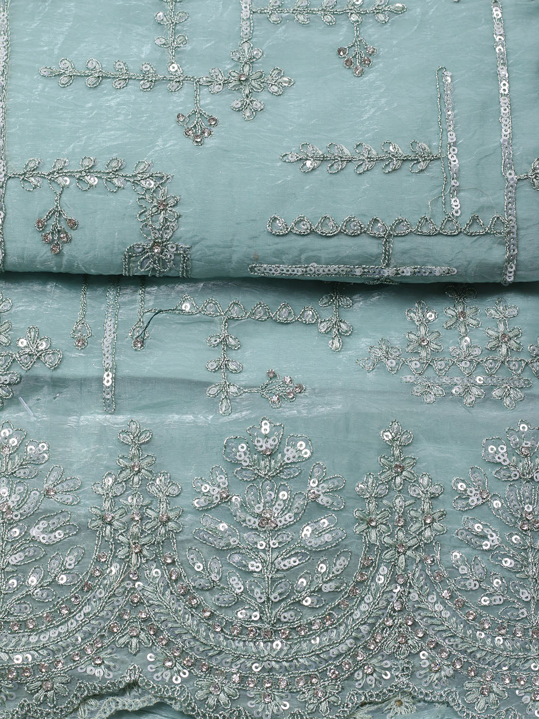 Embroidered Organza Unstitched Suit With Pant &amp; Dupatta