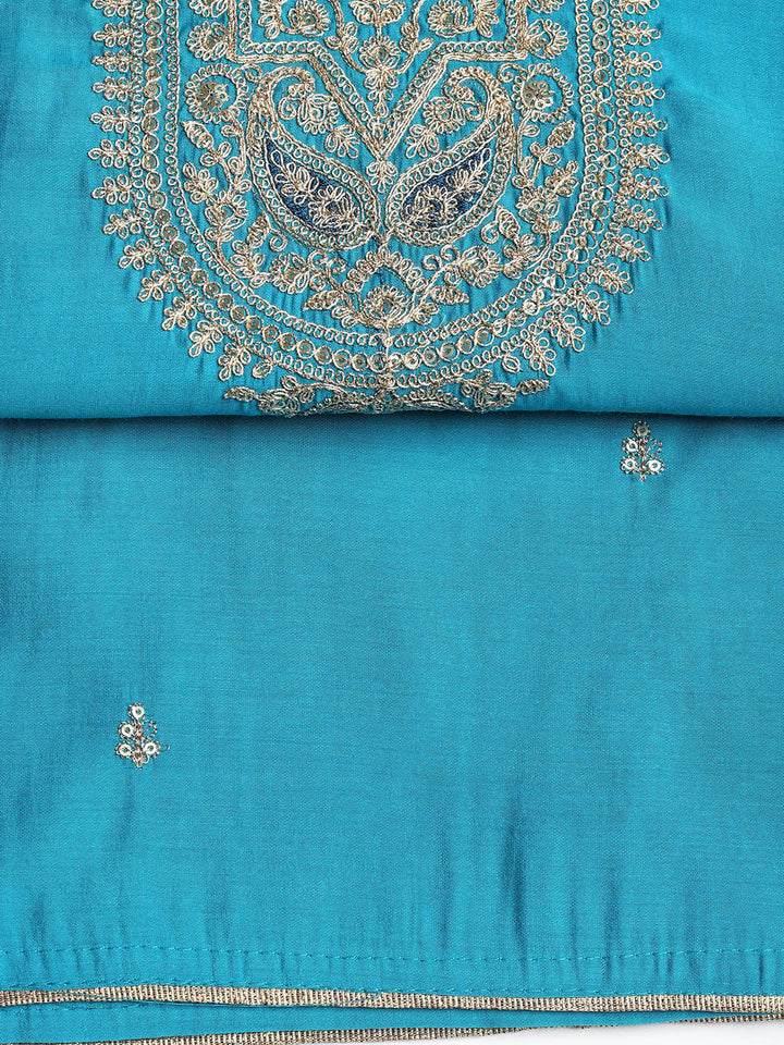 Embroidered Chanderi Unstitched Suit With Dupatta