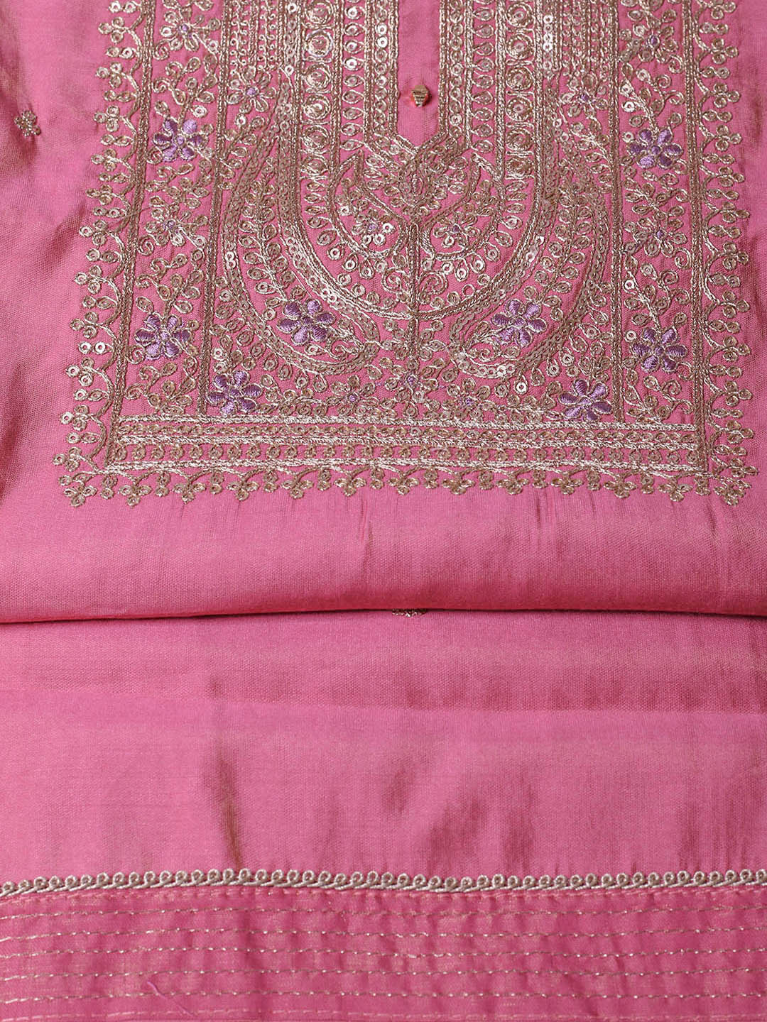 Embroidered Chanderi Unstitched Suit With Pant &amp; Dupatta