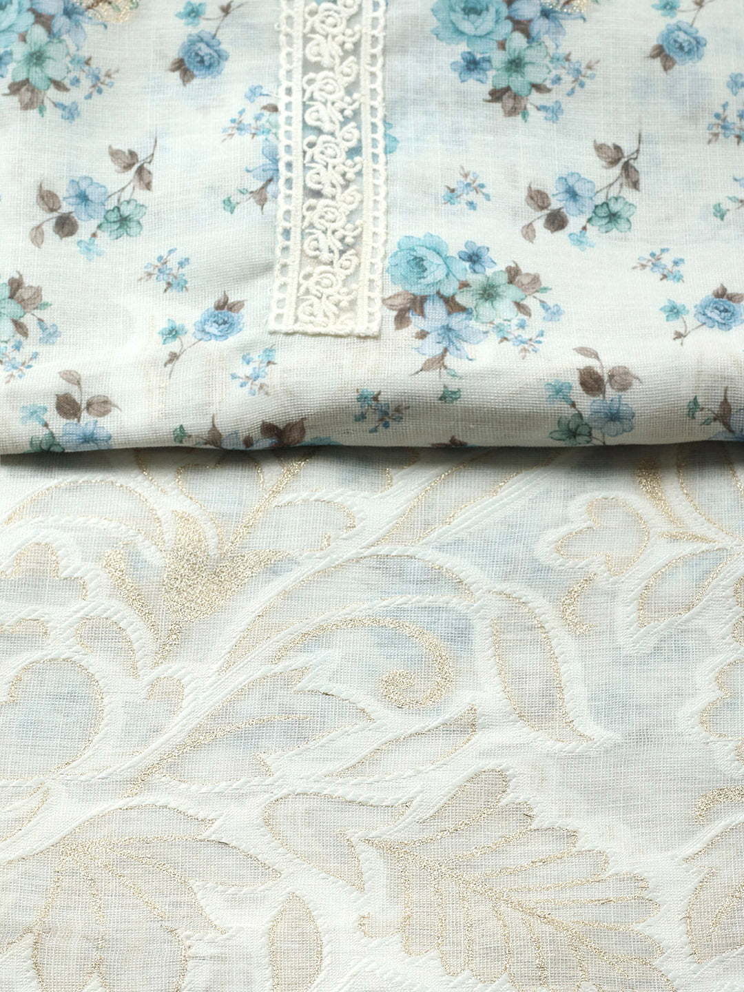 Embroidered Linen Blend Unstitched Suit With Pant &amp; Dupatta