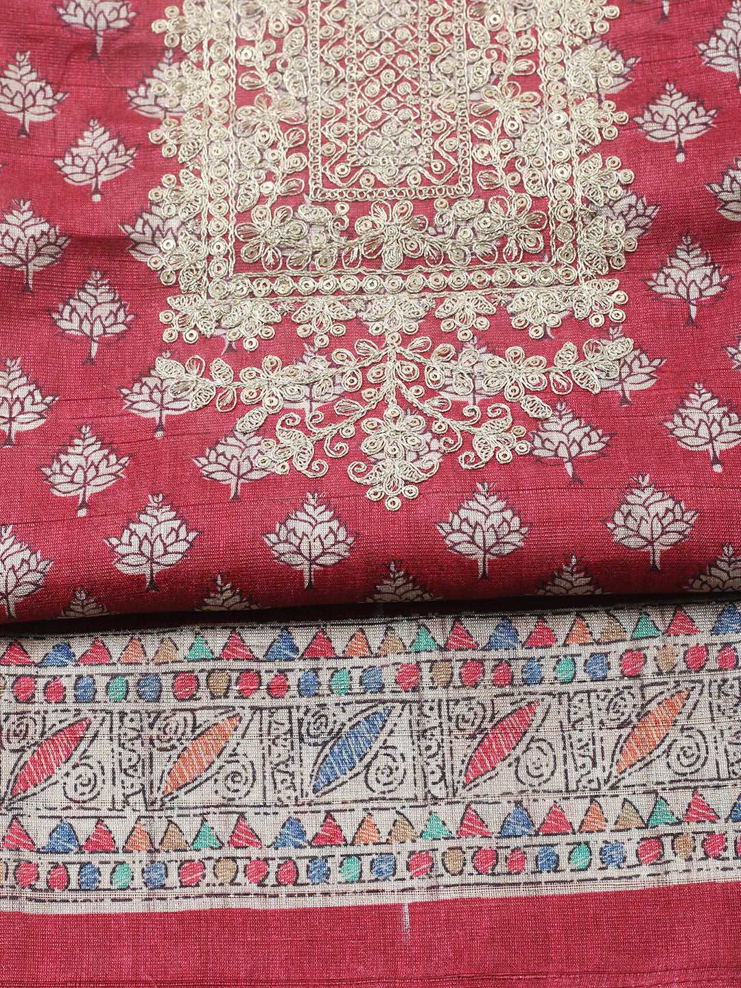 Embroidered Cotton Blend Unstitched Suit With Pant &amp; Dupatta