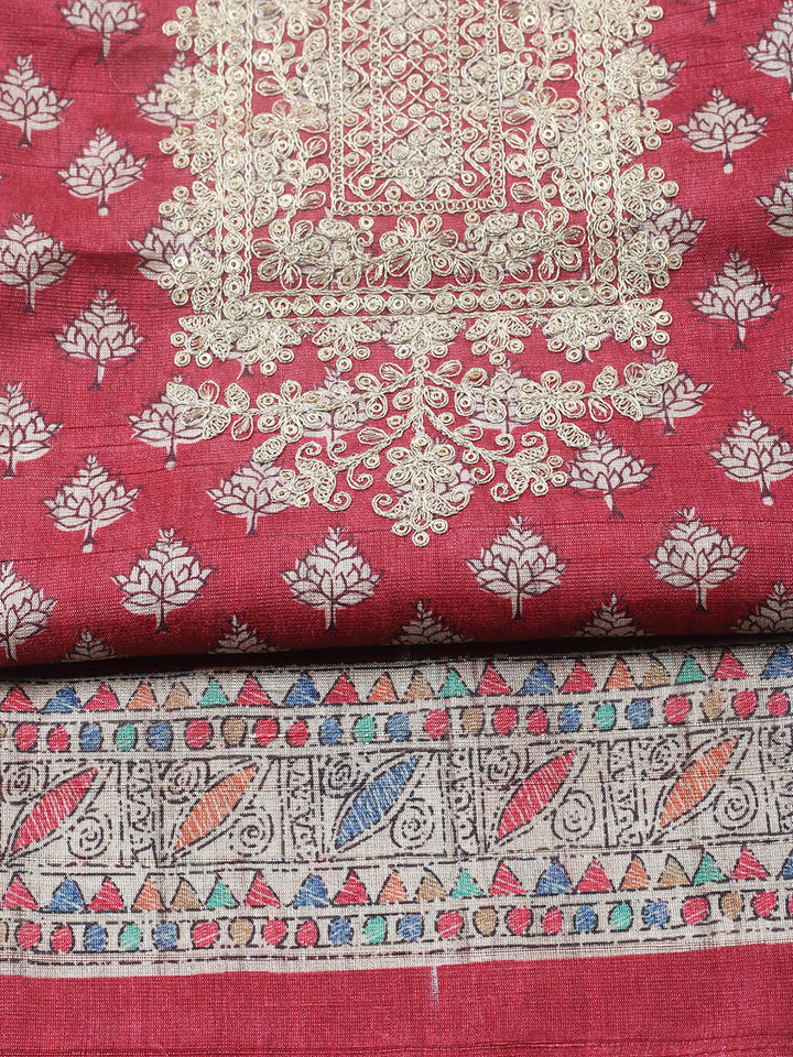 Embroidered Cotton Blend Unstitched Suit With Pant &amp; Dupatta