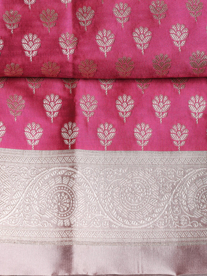 Woven Banarasi Chanderi Unstitched Suit With Dupatta