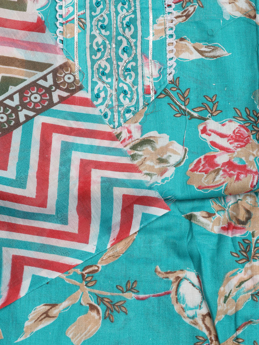 Neck Embroidered Cotton Blend Unstitched Suit With Dupatta