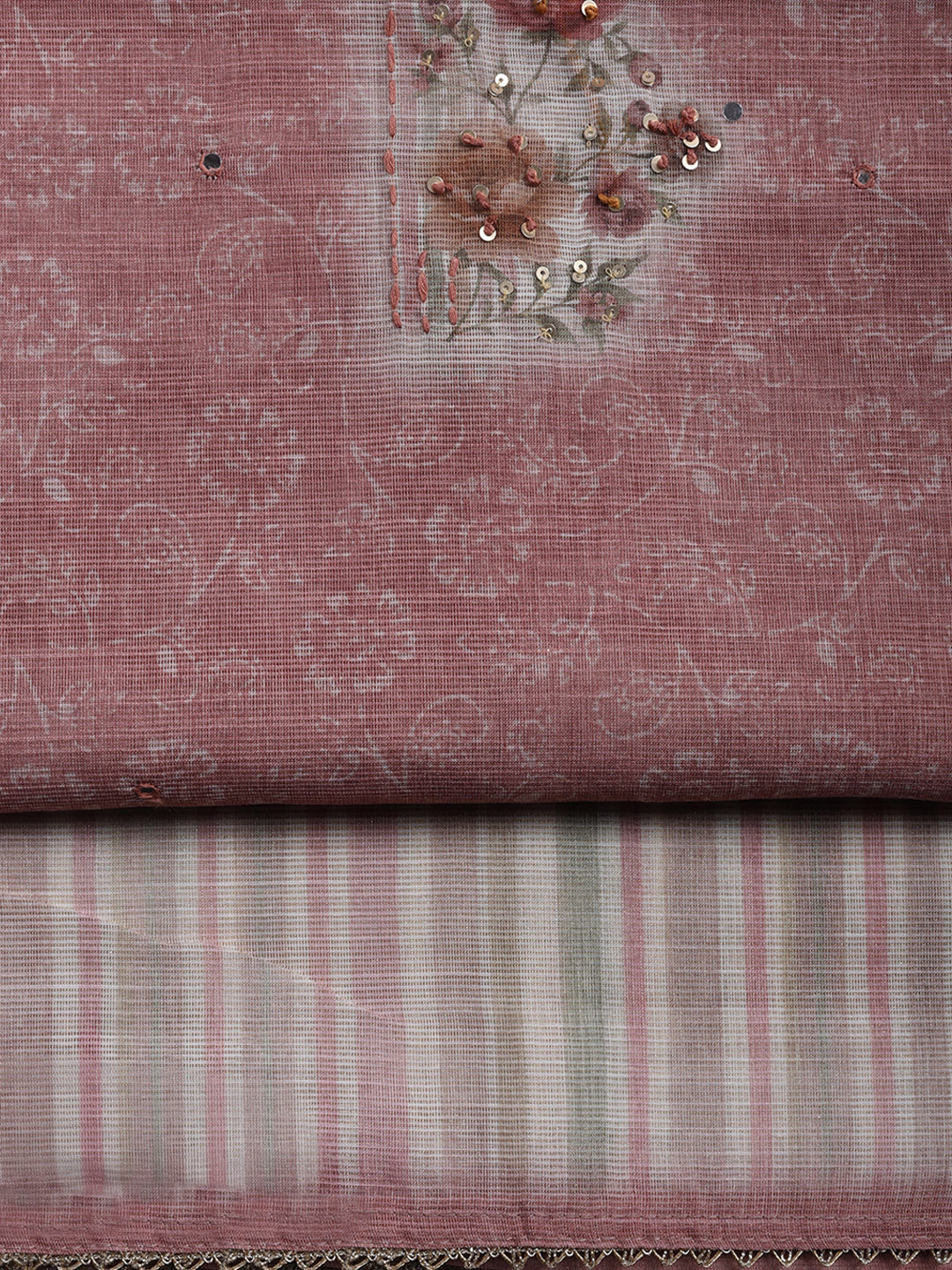 Printed Linen Blend Unstitched Suit With Pant &amp; Dupatta