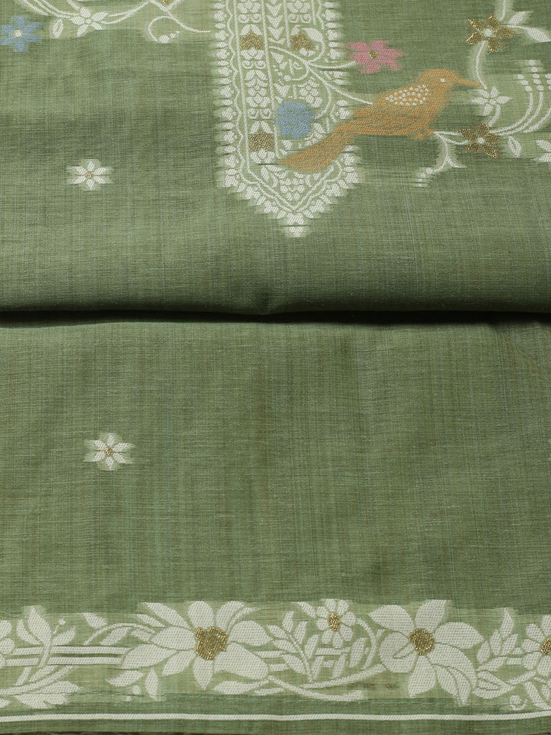Printed Chanderi Unstitched Suit With Pant &amp; Dupatta