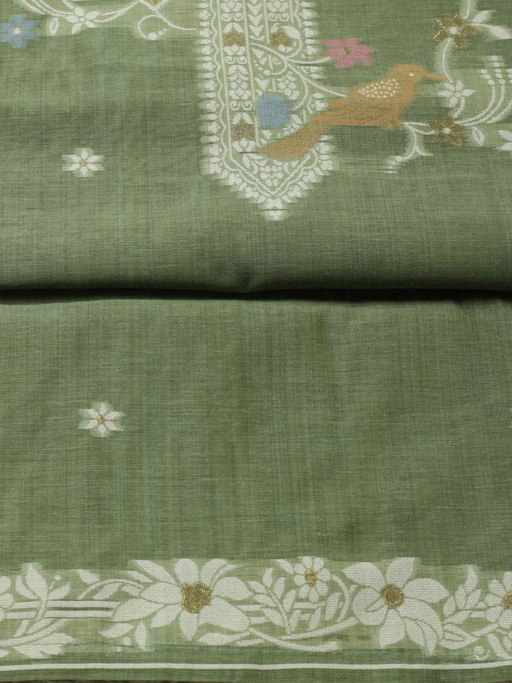 Printed Chanderi Unstitched Suit With Pant &amp; Dupatta