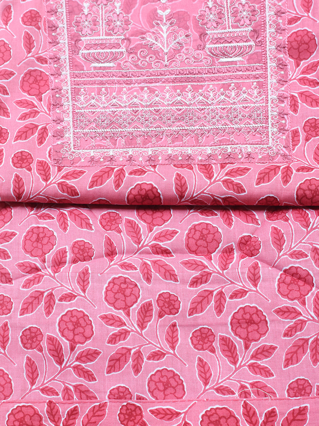 Embroidered Cotton Blend Unstitched Suit With Pant &amp; Dupatta