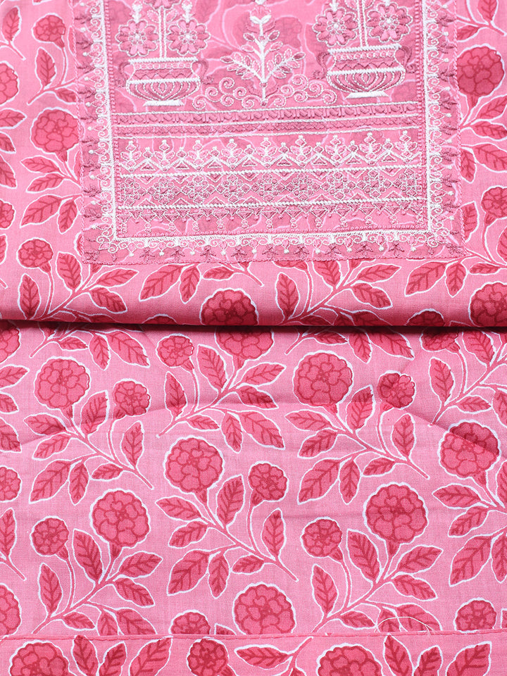 Embroidered Cotton Blend Unstitched Suit With Pant &amp; Dupatta