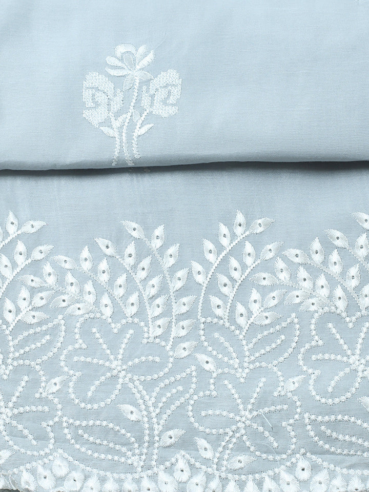 Embroidered Cotton Blend Unstitched Suit With Pant &amp; Dupatta