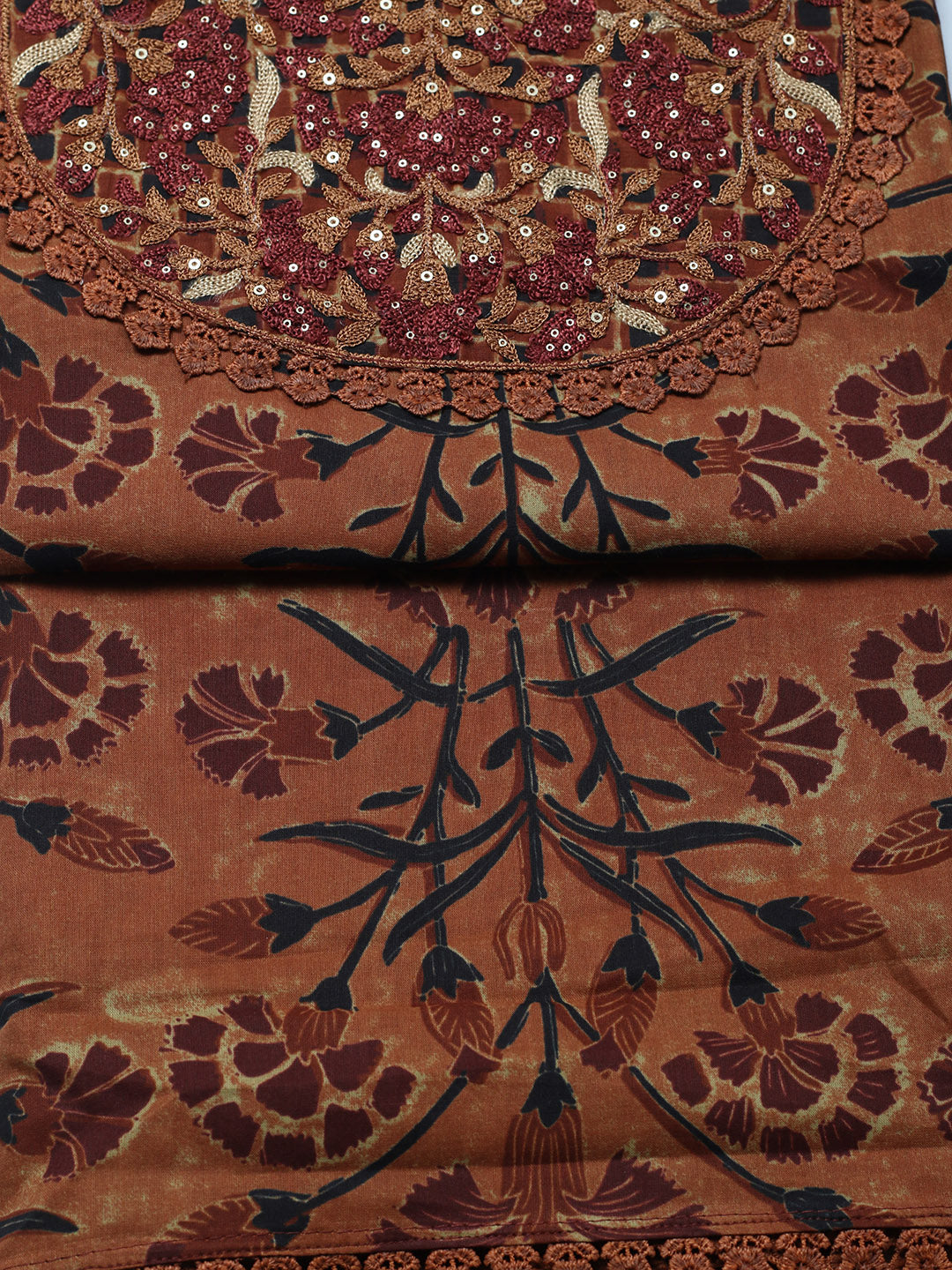 Embroidered Cotton Blend Unstitched Suit With Pant &amp; Dupatta