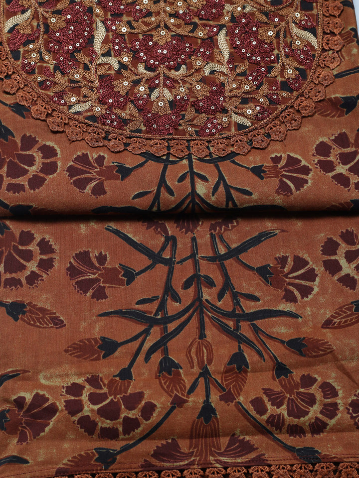 Embroidered Cotton Blend Unstitched Suit With Pant &amp; Dupatta