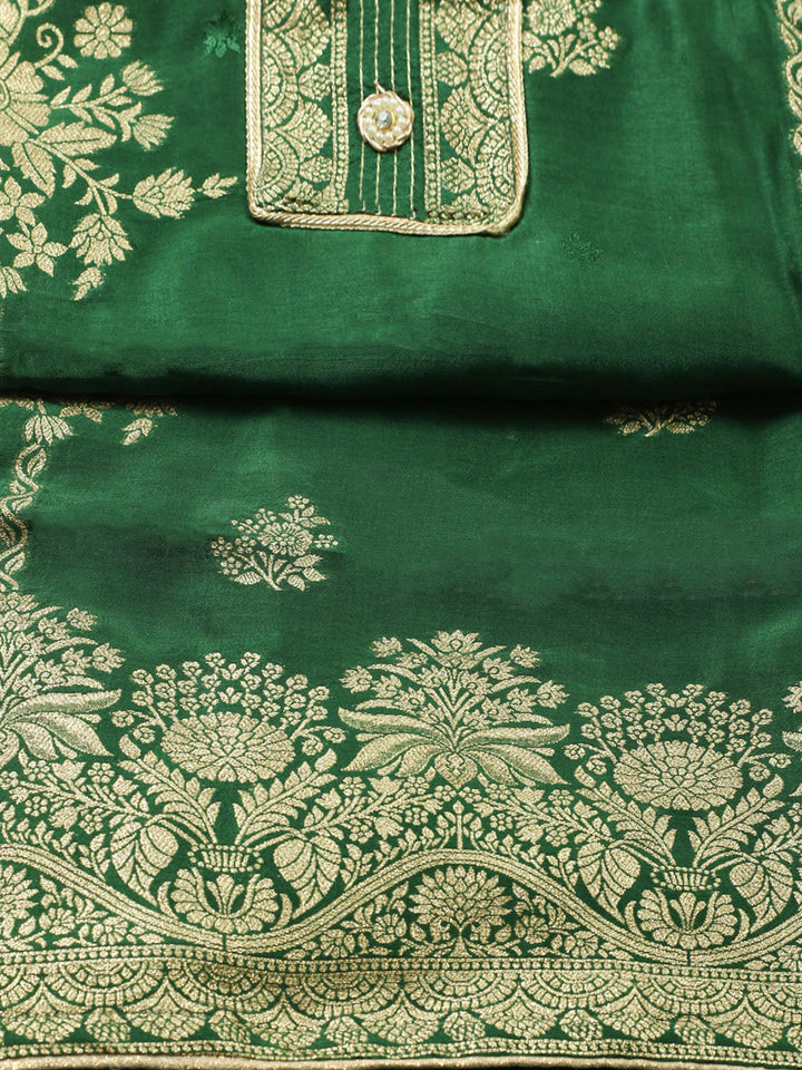 Embroidered Chanderi Unstitched Suit With Pant &amp; Dupatta