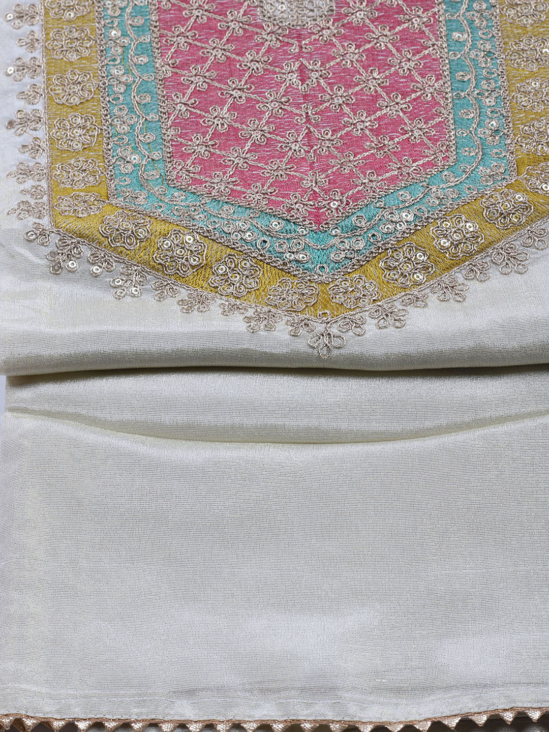 Neck Embroidered Tissue Unstitched Suit Piece With Dupatta