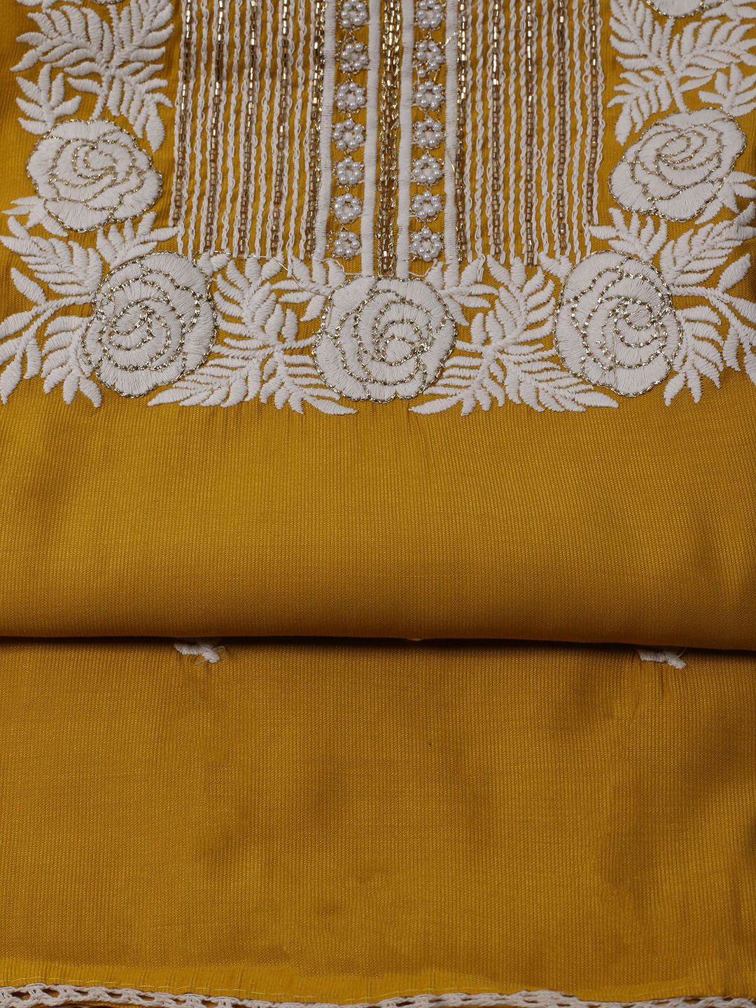 Neck Embroidered Chanderi Unstitched Suit With Dupatta