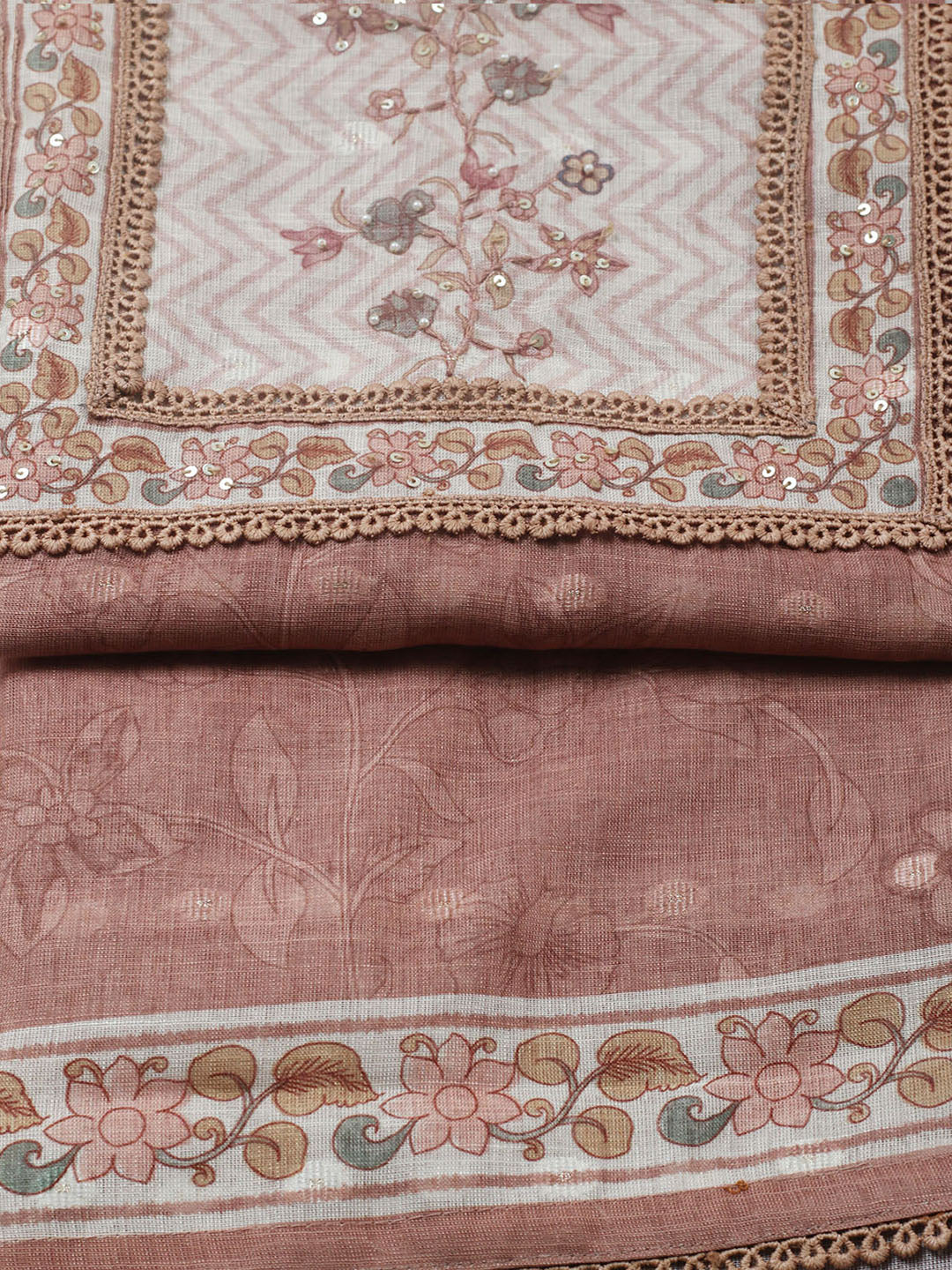 Printed Cotton Blend Unstitched Suit With Pant &amp; Dupatta