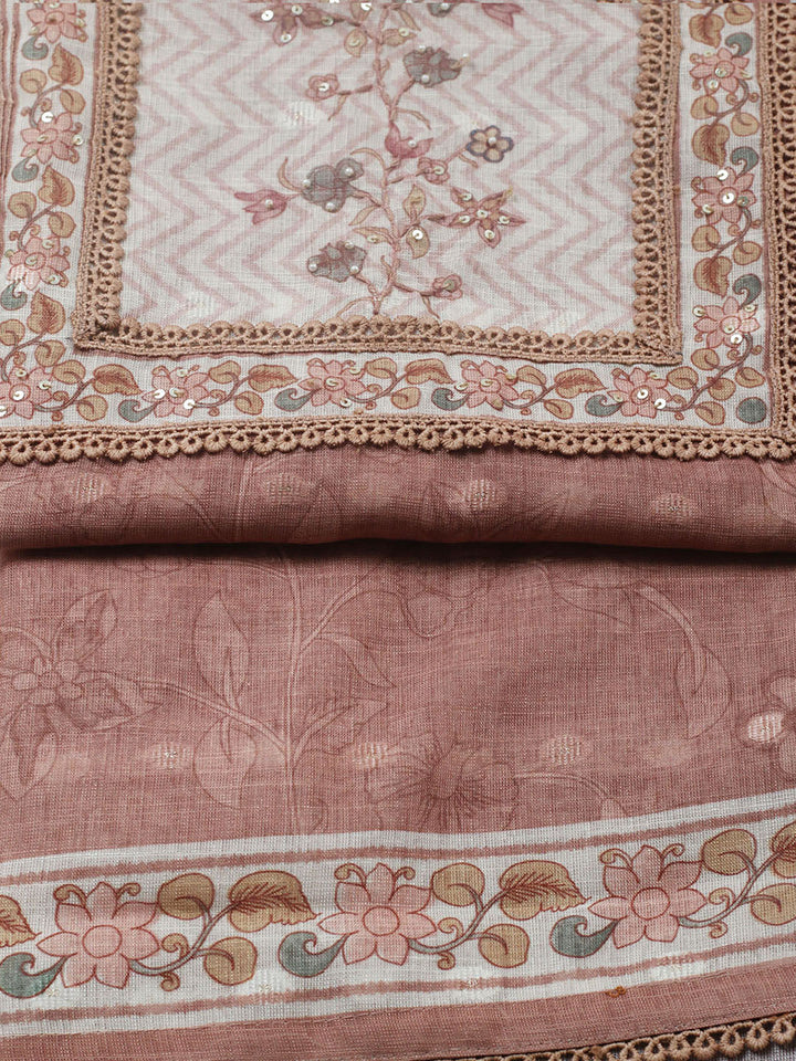 Printed Cotton Blend Unstitched Suit With Pant &amp; Dupatta
