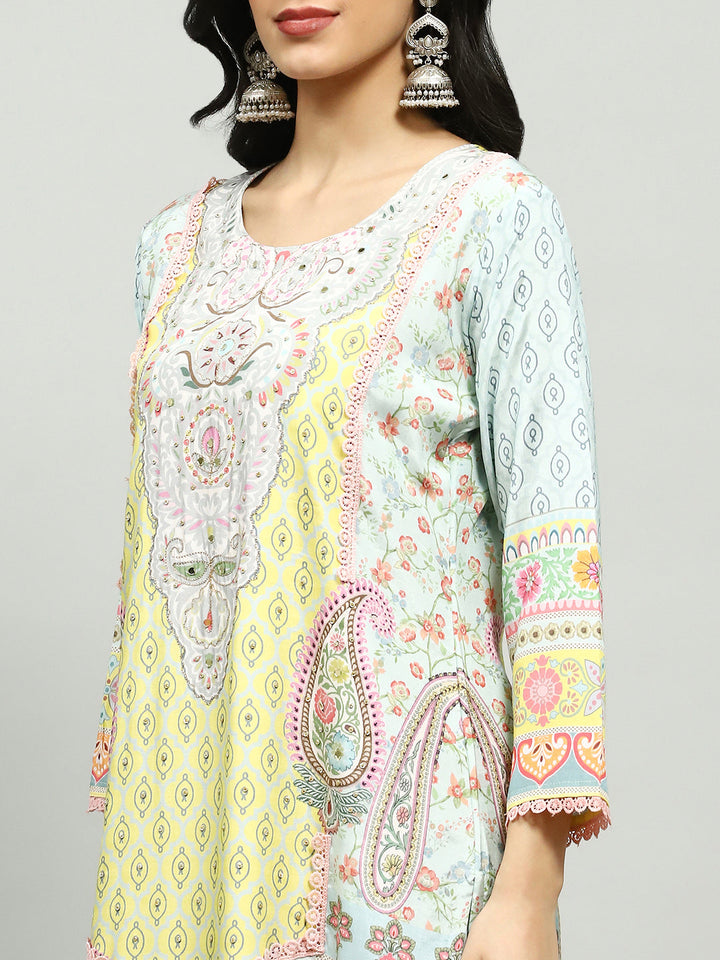 Printed Cotton Blend Kurta With Pants &amp; Dupatta