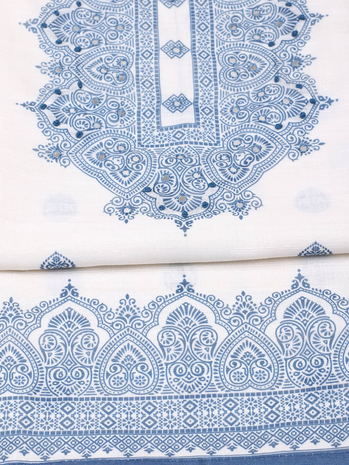 Printed Cotton Blend Unstitched Suit With Pant &amp; Dupatta