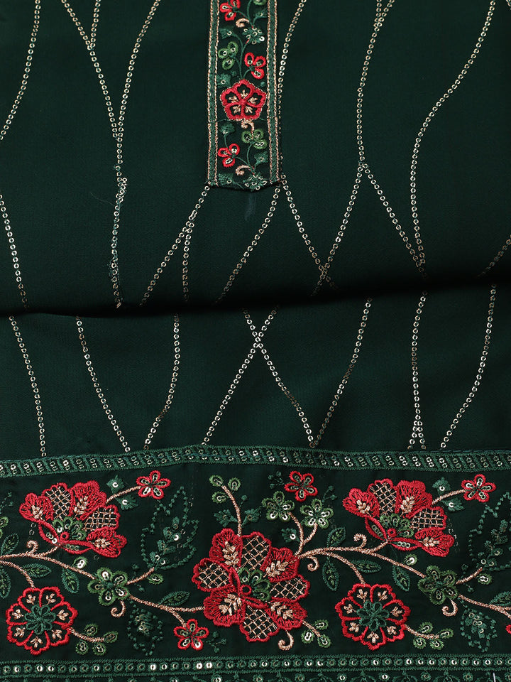 Embroidered Georgette Unstitched Suit With Pant &amp; Dupatta